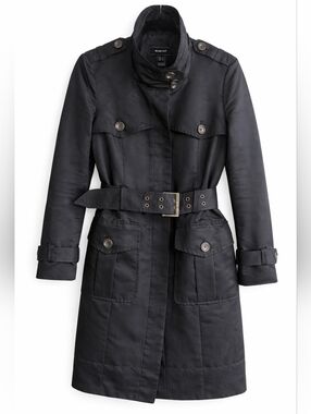 EUC Mango Suit Black Belted Trench Coat High Collar Tailored Jacket S